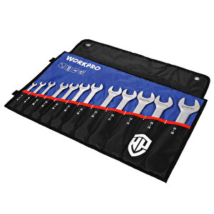 Workpro Wp202507 6-32mm 12 Parça Cr-v Profesyonel Açık Ağız Anahtar Takımı + Bez Taşıma Kılıfı