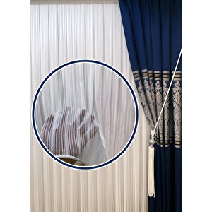 Trent Örme Stripe Tül Perde 1x3 Sık Pile - Kırışmaz Ütü Gerektirmez - Dökümlü Extra Gramajlı 480x250 cm