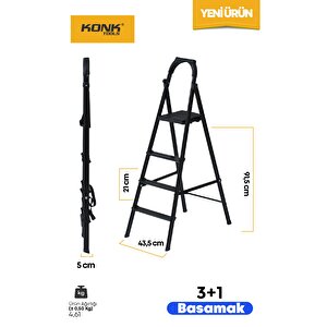 Extra Süper Slim Siyah Merdiven 3+1 Metal Basamaklı Vera3