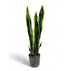 Yapay Çiçek Saksılı Yeşil Kılıç Çiçeği 68cm Salon Çiçeği Gri Seramik Saksılı Yapay Bitki