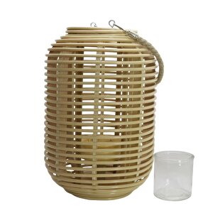 Dekoratif Halatlı Rattan Cam Hazneli Mumluk Küçük