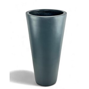 Fiber Saksı Antrasit Sütun Silindir Konik Vazo Dekoratif Saksı Fiberglas 80*40*27cm