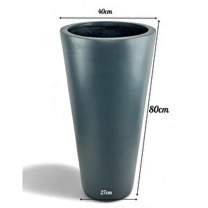 Fiber Saksı Antrasit Sütun Silindir Konik Vazo Dekoratif Saksı Fiberglas 80*40*27cm