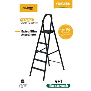 Extra Süper Slim Siyah Merdiven 4+1 Metal Basamaklı Vera4