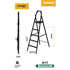 Extra Süper Slim Siyah Merdiven 4+1 Metal Basamaklı Vera4