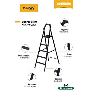 Extra Süper Slim Siyah Merdiven 4+1 Metal Basamaklı Vera4