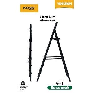 Extra Süper Slim Siyah Merdiven 4+1 Metal Basamaklı Vera4