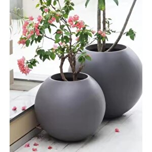 Fiber Saksı Antrasit Küre Yuvarlak Top Vazo Dekoratif Saksı Fiberglas 30*30cm