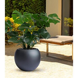 Fiber Saksı Antrasit Küre Yuvarlak Top Vazo Dekoratif Saksı Fiberglas 30*30cm