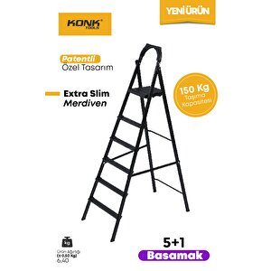 Extra Süper Slim Siyah Merdiven 5+1 Metal Basamaklı Vera5