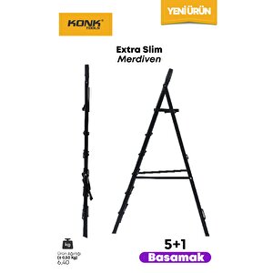 Extra Süper Slim Siyah Merdiven 5+1 Metal Basamaklı Vera5