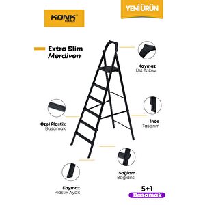 Extra Süper Slim Siyah Merdiven 5+1 Metal Basamaklı Vera5