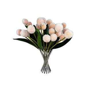 Yapay Çiçek Şampanya Rengi Pompon Çiçeği Dekoratif Yapay Çiçek 7 Toplu 30*20cm