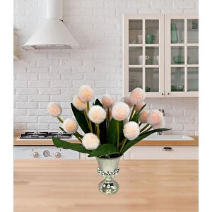 Yapay Çiçek Şampanya Rengi Pompon Çiçeği Dekoratif Yapay Çiçek 7 Toplu 30*20cm