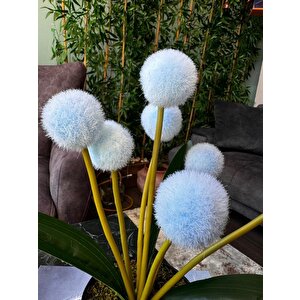 Yapay Çiçek Mavi Pompon Siyah Saksıda Dekoratif Yapay Çiçek 30*20cm