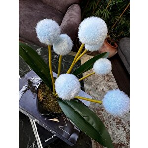 Yapay Çiçek Mavi Pompon Siyah Saksıda Dekoratif Yapay Çiçek 30*20cm