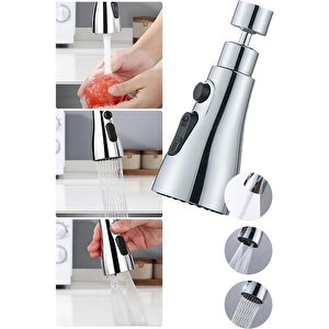 3 Fonksiyonlu Metalik Musluk Başlığı Modlu Paslanmaz Metal Musluk Başlığı Oynar Başlıklı 1 Adet
