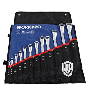 Workpro Wp202510 6-32mm 12 Parça Cr-v Profesyonel İki Ağızlı Yıldız Anahtar Takımı + Bez Taşıma Kılıfı