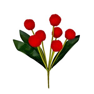 Yapay Çiçek Kırmızı Pompon Çiçeği Dekoratif Yapay Çiçek 30*20cm