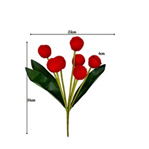 Yapay Çiçek Kırmızı Pompon Çiçeği Dekoratif Yapay Çiçek 30*20cm