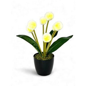 Yapay Çiçek Sarı Pompon Siyah Saksıda Dekoratif Yapay Çiçek 30*20cm