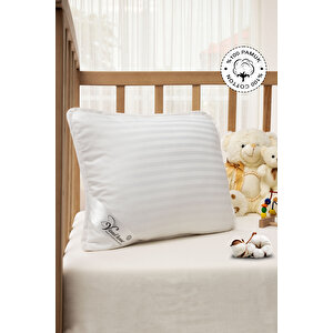 Saten Bebek Yastığı, %100 Pamuk Kılıf, Boncuk Silikon Iç Dolgu, Otel Kalitesi Beyaz