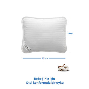 Saten Bebek Yastığı, %100 Pamuk Kılıf, Boncuk Silikon Iç Dolgu, Otel Kalitesi Beyaz