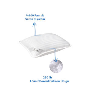 Saten Bebek Yastığı, %100 Pamuk Kılıf, Boncuk Silikon Iç Dolgu, Otel Kalitesi Beyaz