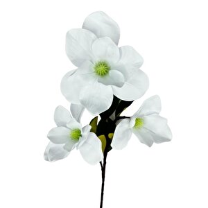 Yapay Çiçek Süt Beyaz Manolya Islak Doku 3 Kafalı Uzun Dal Çiçek Flowers 95cm
