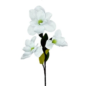 Yapay Çiçek Süt Beyaz Manolya Islak Doku 3 Kafalı Uzun Dal Çiçek Flowers 95cm