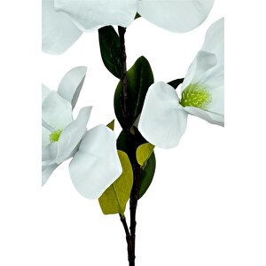 Yapay Çiçek Süt Beyaz Manolya Islak Doku 3 Kafalı Uzun Dal Çiçek Flowers 95cm