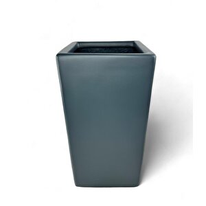 Fiber Saksı Antrasit Dik Dörtgen Vazo Dekoratif Saksı Fiberglas 25*25*50cm