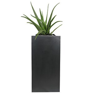 Fiber Saksı Antrasit Dik Dörtgen Vazo Dekoratif Saksı Fiberglas 25*25*50cm