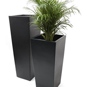 Fiber Saksı Antrasit Dik Dörtgen Vazo Dekoratif Saksı Fiberglas 25*25*50cm