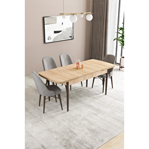 Almira Serisi, Meşe Desen 80x132 Açılabilir Mdf Mutfak Masası Takımı 4 Adet Sandalye Gri