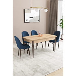 Almira Serisi, Meşe Desen 80x132 Açılabilir Mdf Mutfak Masası Takımı 4 Adet Sandalye Lacivert