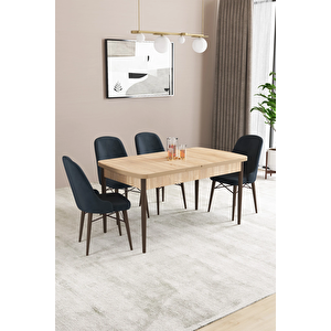 Almira Serisi, Meşe Desen 80x132 Açılabilir Mdf Mutfak Masası Takımı 4 Adet Sandalye Antrasit