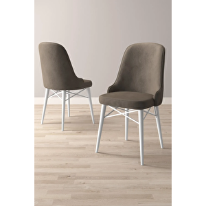 Almira Serisi, Beyaz Mermer Desen 80x132 Açılabilir Mdf Mutfak Masası Takımı 4 Adet Sandalye Cappucino