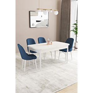 Almira Serisi, Beyaz 80x132 Açılabilir Mdf Mutfak Masası Takımı 4 Adet Sandalye Lacivert