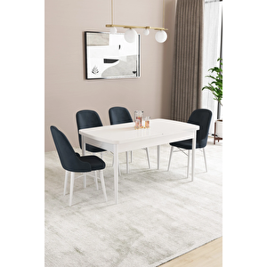 Almira Serisi, Beyaz 80x132 Açılabilir Mdf Mutfak Masası Takımı 4 Adet Sandalye Antrasit