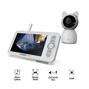 Xenon Smart Akıllı Bebek Kamerası Dijital 5'' LCD Monitörlü Mobil Uygulama Denetimli Sıcaklık ve Nem Ölçen Ninni Çalan Gece Görüşlü Çift Yönlü Ses İletişimli Bebek İzleme Monitörü Baby Camera X7202