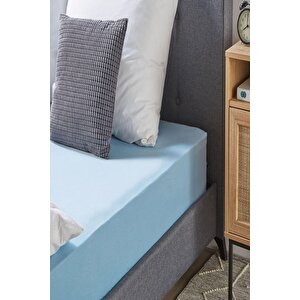 2 Adet Düz Pamuklu Tek Kişilik 120 X 200 X 30 Cm Lastikli Penye Çarşaf Mavi