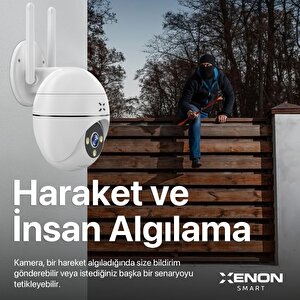 Xenon Smart Dış Mekan Wi-Fi Güvenlik Kamerası, 350° Hareket Tespiti ve Takibi, IP65 Su Geçirmez Gece Görüşü, Çift Yönlü Ses, Dahili Siren ve Led Aydınlatma X7266