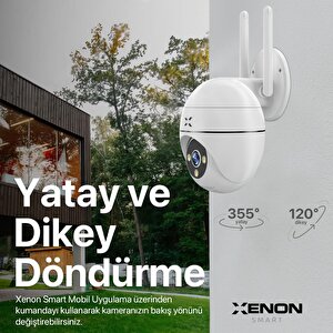 Xenon Smart Dış Mekan Wi-Fi Güvenlik Kamerası, 350° Hareket Tespiti ve Takibi, IP65 Su Geçirmez Gece Görüşü, Çift Yönlü Ses, Dahili Siren ve Led Aydınlatma X7266