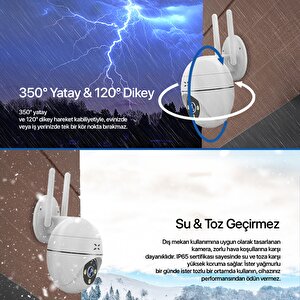Xenon Smart Dış Mekan Wi-Fi Güvenlik Kamerası, 350° Hareket Tespiti ve Takibi, IP65 Su Geçirmez Gece Görüşü, Çift Yönlü Ses, Dahili Siren ve Led Aydınlatma X7266