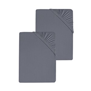 2 Adet Düz Pamuklu Tek Kişilik 120 X 200 X 30 Cm Lastikli Penye Çarşaf Antrasit