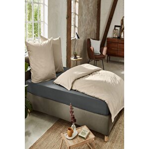 2 Adet Düz Pamuklu Tek Kişilik 120 X 200 X 30 Cm Lastikli Penye Çarşaf Antrasit