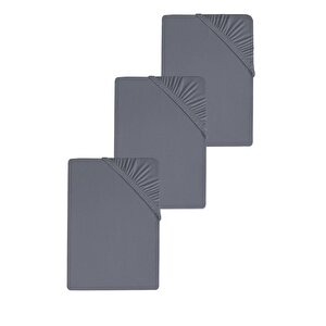 3 Adet Düz Pamuklu Tek Kişilik 120 X 200 X 30 Cm Lastikli Penye Çarşaf Antrasit