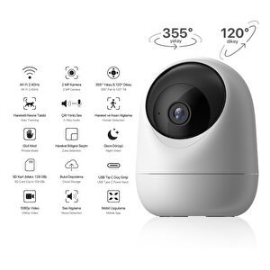 Akıllı Kamera 1080p, İç Mekan Bebek Kamerası, 3MP Çift Yönlü Ses Hareket Algılama Wi-Fi Mobil Kontrol X7207