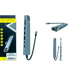 Ironstar Irt-k12 8 İn 1 Type-c Hdmi 4k + Usb 3.0 + Usb 2.0 + Pd + Type-c + Sd/tf + 100mb Lan;class